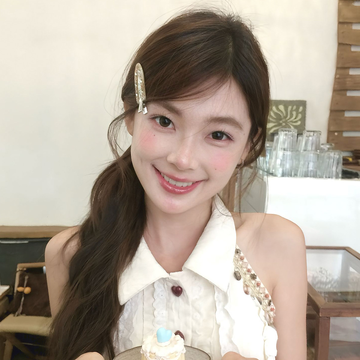 程晓玥吴千语同款金属小花朵侧边无痕大理石复古醋酸水钻碎发夹女