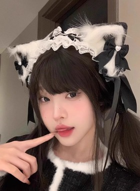 蓝色洛丽塔cos猫耳朵发箍lolita猫娘兽耳发带KC头饰发夹女仆发饰