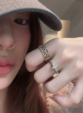暗夜繁花鸢尾简约镂空开口戒指女小众设计高级感气质时尚食指环