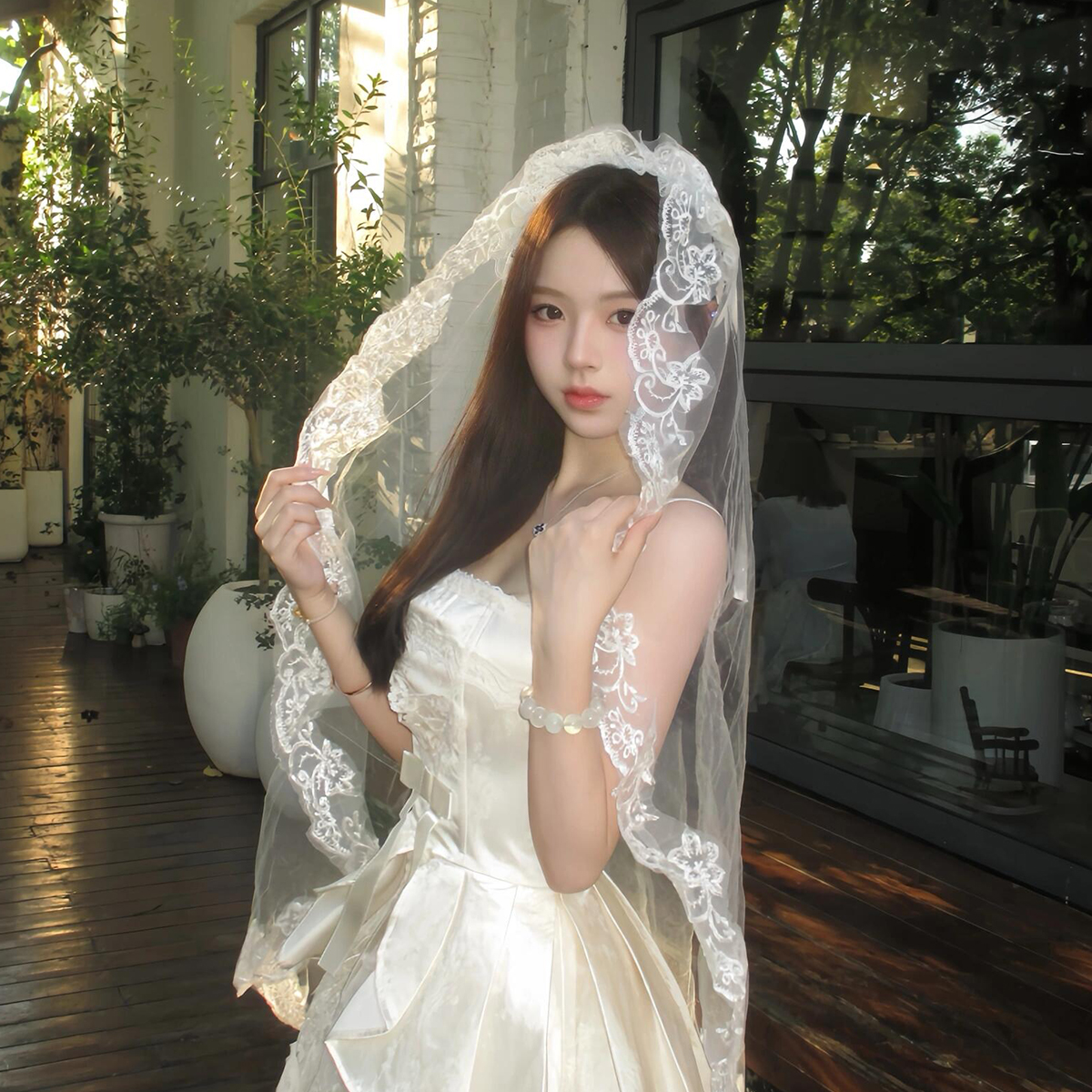 新娘婚纱白色头纱lolita哥特吸血鬼新娘cos圣母头纱发饰女万圣节