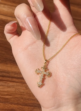 欧美金色十字鸢尾重工项链