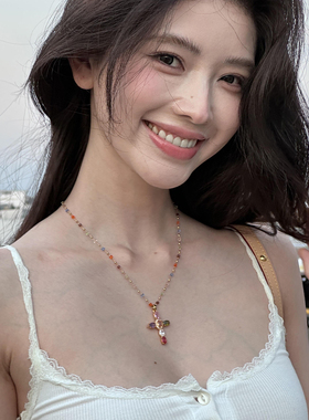 【甜幻夏日】方圆同款多巴胺彩色十字架项链2026新款氛围感锁骨链