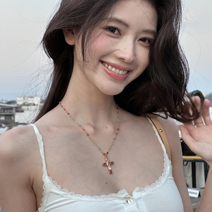 【甜幻夏日】方圆同款多巴胺彩色十字架项链2026新款氛围感锁骨链