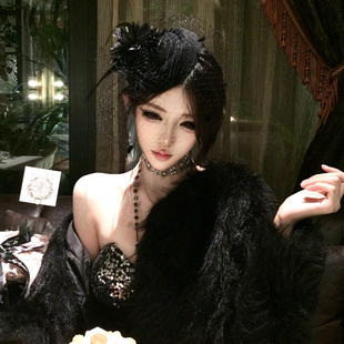 复古民国网纱礼帽女头饰新娘面纱名媛旗袍礼服发饰万圣节装饰