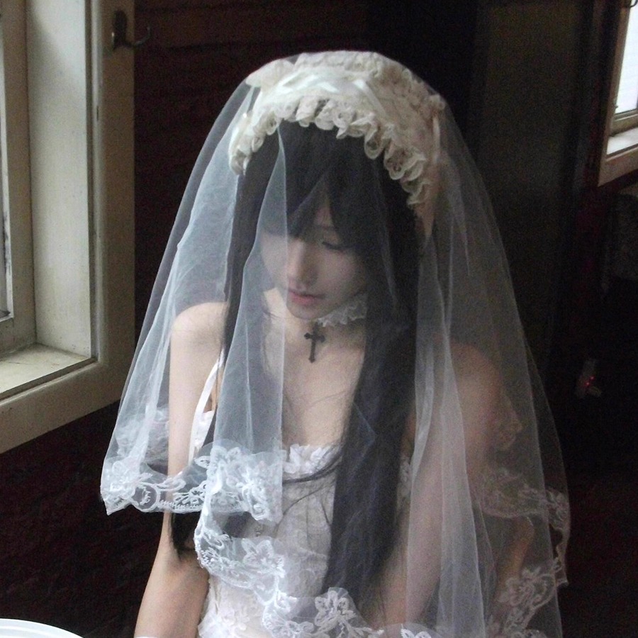 万圣节白色蕾丝花边头纱cos鬼新娘洛丽塔lolita花嫁拍照道具头饰