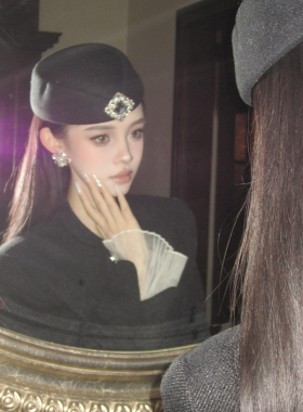 赫本风黑色贝雷帽子女法式千金小礼帽头饰空姐制服帽复古帽子高级