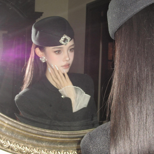赫本风黑色贝雷帽子女法式 千金小礼帽头饰空姐制服帽复古帽子高级