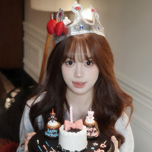 高级感银色蝴蝶结生日帽子皇冠女孩拍照道具公主可爱发饰头箍头饰