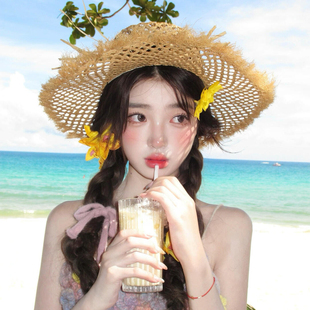 夏日海边~黄色惠兰花朵发夹女度假风氛围感拍照头花侧边头饰发饰