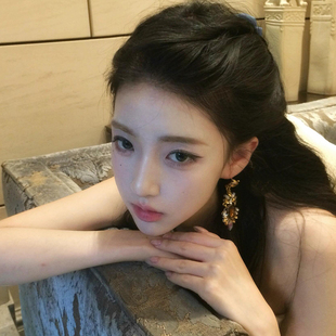 复古千金夸张耳饰女棕色锆石古早耳环耳夹无耳洞轻奢耳钉小众耳坠