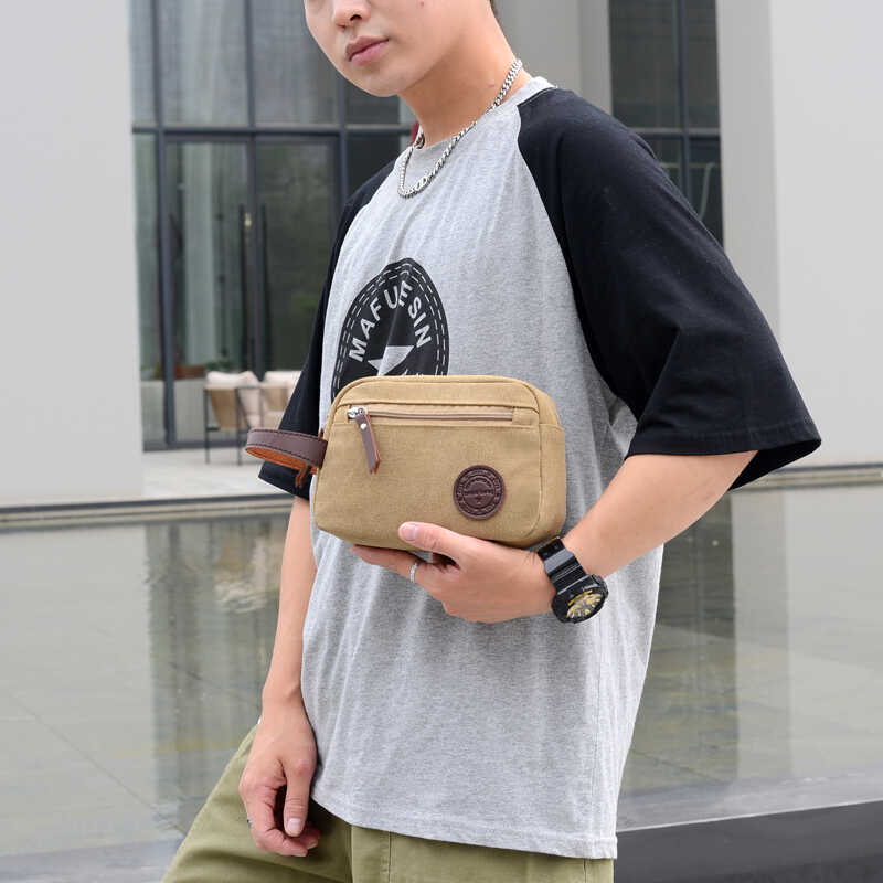 新款男士手抓包大容量帆布零钱复古手机包手拿包手腕包零钱钥匙包