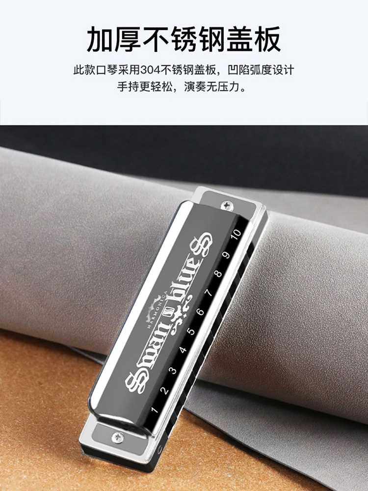 天鹅布鲁斯口琴10孔c调儿童初学者入门专业十孔蓝调正品paddy调音