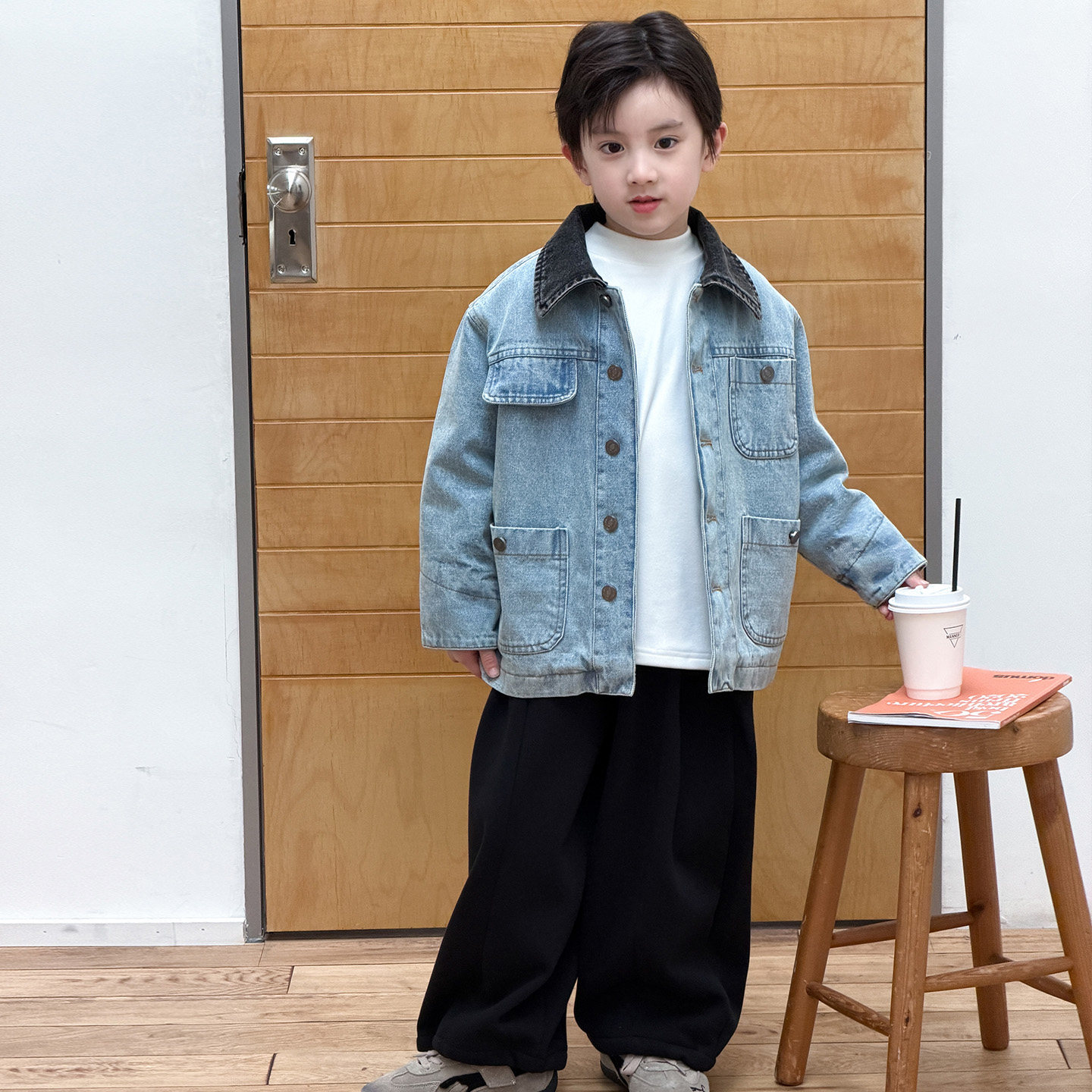 儿童夹棉牛仔外套加厚2025新款中大童男童冬季开衫上衣洋气韩版潮