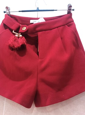 一件包邮 高品质时装女装短裤秋冬款时尚高货重工打造小码红色