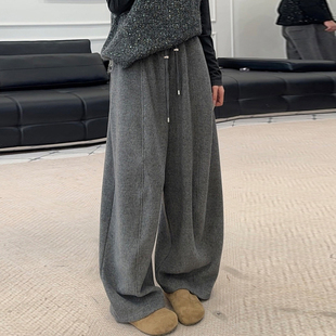 子无托腹糯米休闲拖地裤 孕妇阔腿裤 秋冬加绒加厚宽松慵懒风外穿裤