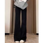 复古黑色高腰弹力显瘦微喇裤 女春夏薄款 小个子窄版 美式 直筒长裤 子