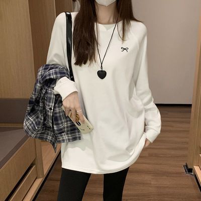 中长款遮屁股内搭打底衫女春秋新款搭配鲨鱼裤的上衣长袖白体t恤