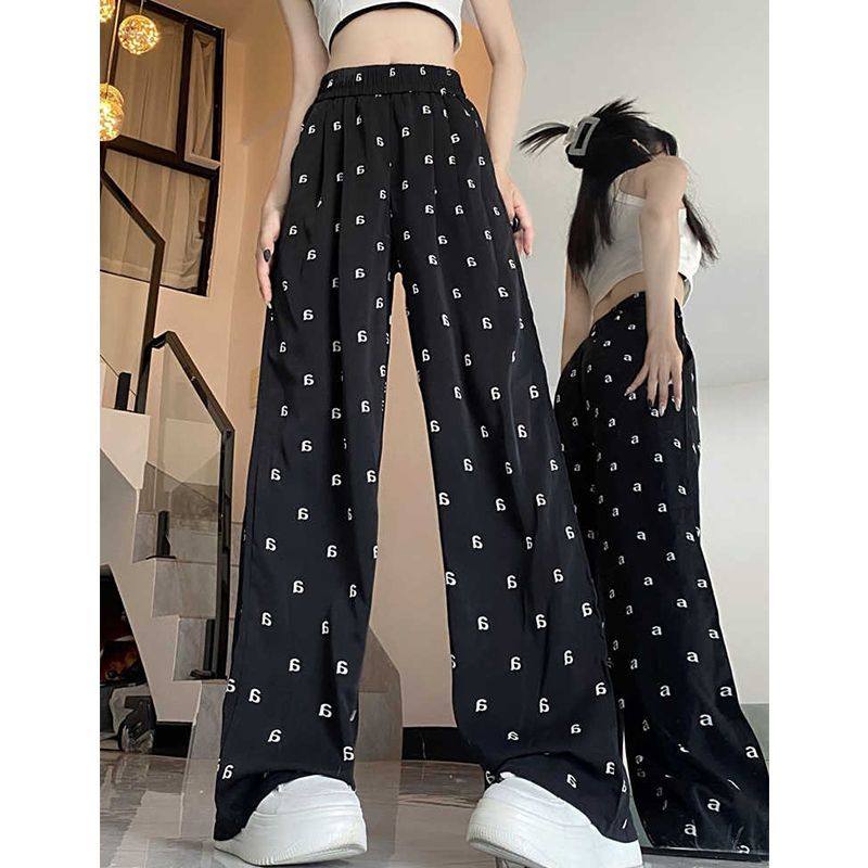 大码字母印花休闲裤子女春夏新款小个子阔腿裤慵懒垂感直筒长裤潮,女装/女士精品,休闲裤,淘宝优惠券,粉丝福利购,淘宝优惠卷