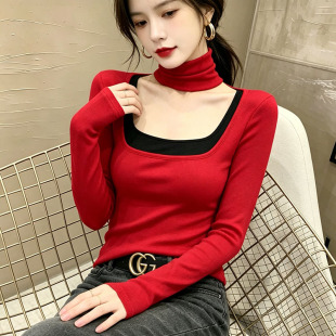 红色高领打底衫德绒女春秋内搭可外穿性感洋气独特漂亮高级感上衣