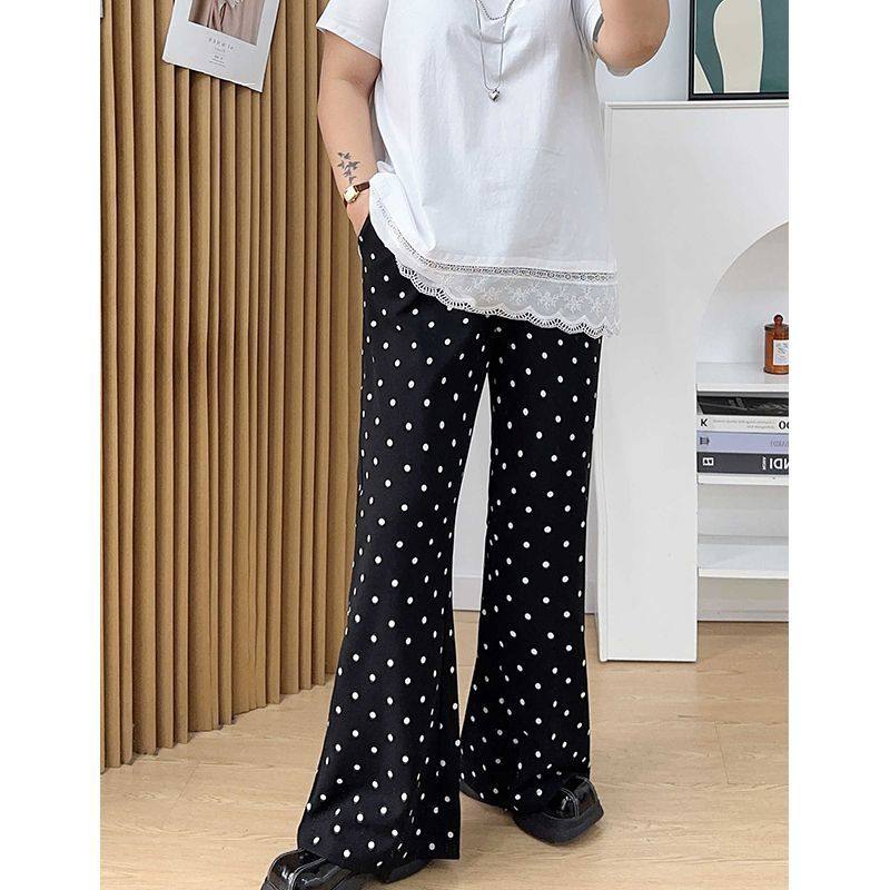 大码胖mm高腰宽松黑色微喇叭波点休闲裤女春夏季显瘦梨形身材裤子,女装/女士精品,休闲裤,淘宝优惠券,粉丝福利购,淘宝优惠卷