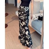 显瘦长裙子 修身 复古印花设计感松紧高腰直筒a字半身裙女夏季 新款