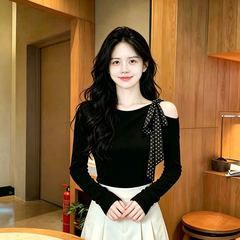 御姐轻熟风绝美小上衣百搭简约绑带露肩长袖t恤女2026早秋款上衣