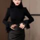 女黑色高领内搭上衣欧货德绒保暖 小香风洋气T恤打底衫 法式 喇叭袖