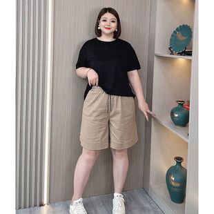 大码女装夏季新款短裤子女宽松显瘦高腰阔腿裤休闲百搭运动五分裤