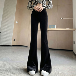 2026早秋新款金丝绒喇叭裤女高腰显瘦胖mm大码休闲百搭微喇长裤子