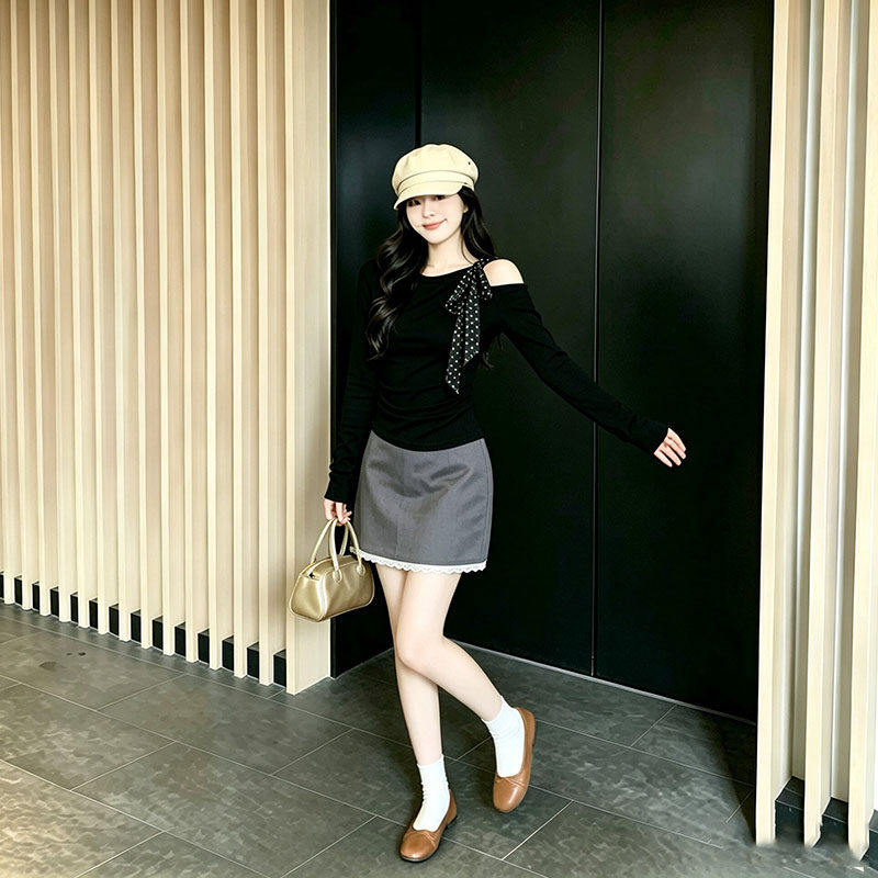 御姐轻熟风绝美小上衣百搭简约绑带露肩长袖t恤女2026早秋款上衣