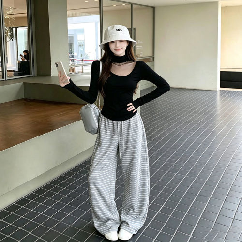美式辣妹网纱拼接半高领长袖T恤女秋冬新款洋气独特德绒打底上衣