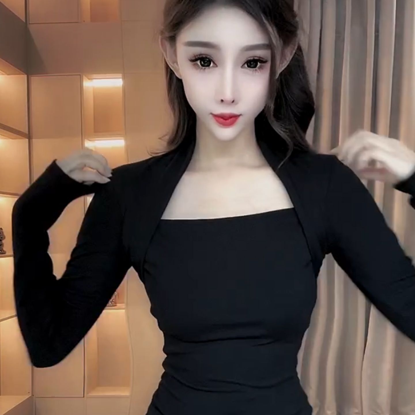 纯欲风简约方领德绒长袖T恤女装秋冬新款修身显瘦内搭打底衫上衣