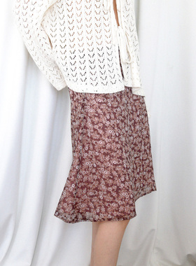 YANN M 原创设计 紫色碎花印花雪纺A字半裙侧拉显瘦文艺复古新款