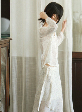 YANN M原创白色碎花雪纺套装圆领中袖小衫系带半裙乡村休闲森系女