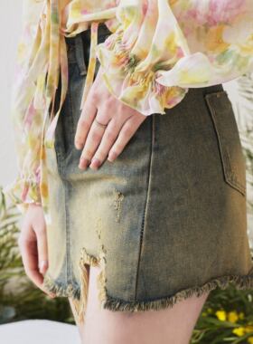 YannM原创设计复古牛仔半裙高腰显高显瘦2024新款褪色a字半身裙