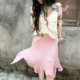 YANN 女 M原创设计粉色人丝拼接不规则半裙复古温柔设计感鱼尾夏季