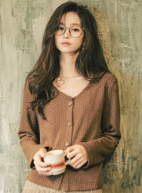 YANN M原创设计 棕色针织开衫直筒长袖复古休闲秋冬上衣温柔女