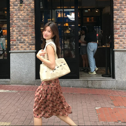 YannM复古砖红印花低腰半裙