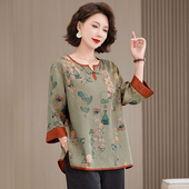中老年母亲装 仿香云纱七分袖 新中式 女夏新款 休闲t恤 妈妈遮肚小衫
