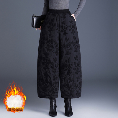 高档刺绣茧型阔腿裤女款夹棉