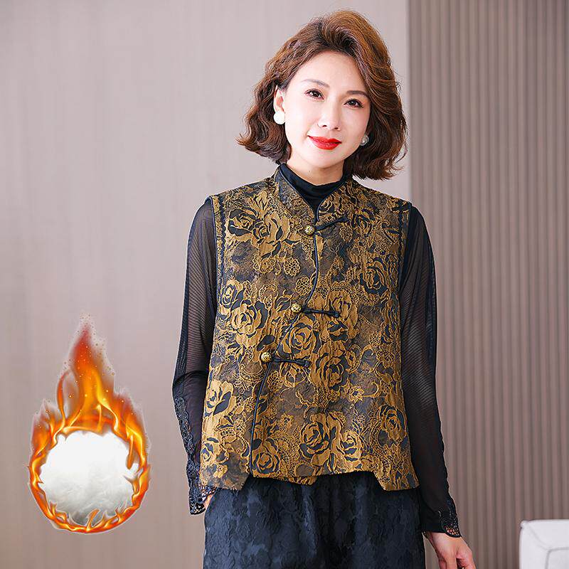 中式马甲女秋冬夹棉唐装马夹盘扣背心妈妈高端中国风无袖提花上衣,女装/女士精品,马夹,淘宝优惠券,粉丝福利购,淘宝优惠卷