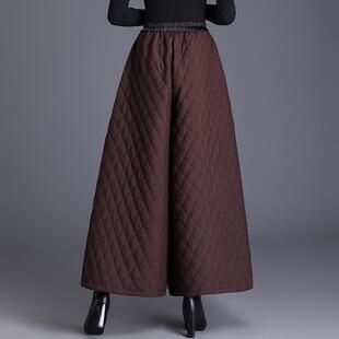 大摆裤 安可拉红高腰菱格羽绒棉裤 防寒保暖阔腿裤 时尚 裙 女秋冬新款