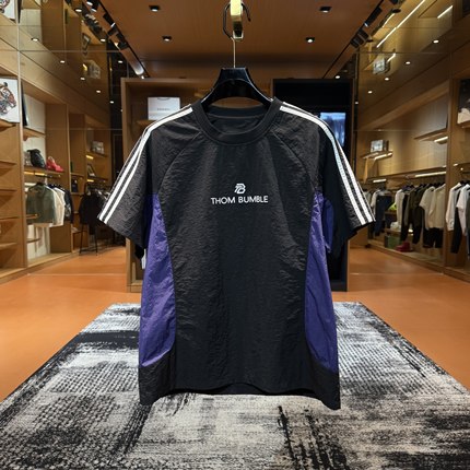 「S5203」“撞色刺绣logo半袖”夏季设计师透气速干拼接刺绣上衣