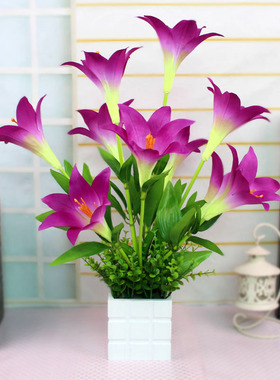 包邮仿真花百合套装假花绢布 家居装饰花艺客厅摆放花装饰品盆景