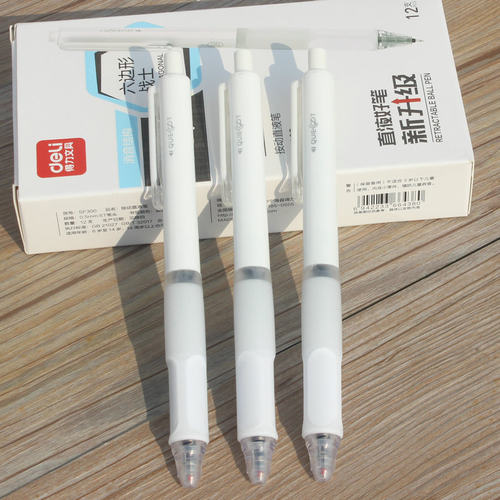 得力SF300六边形战士直液笔0.5mm双珠ST笔头学生静音按动黑笔水笔