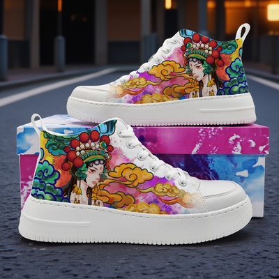 中国风花旦国潮休闲板鞋帆布鞋情侣鞋时尚潮流男女同款印花鞋