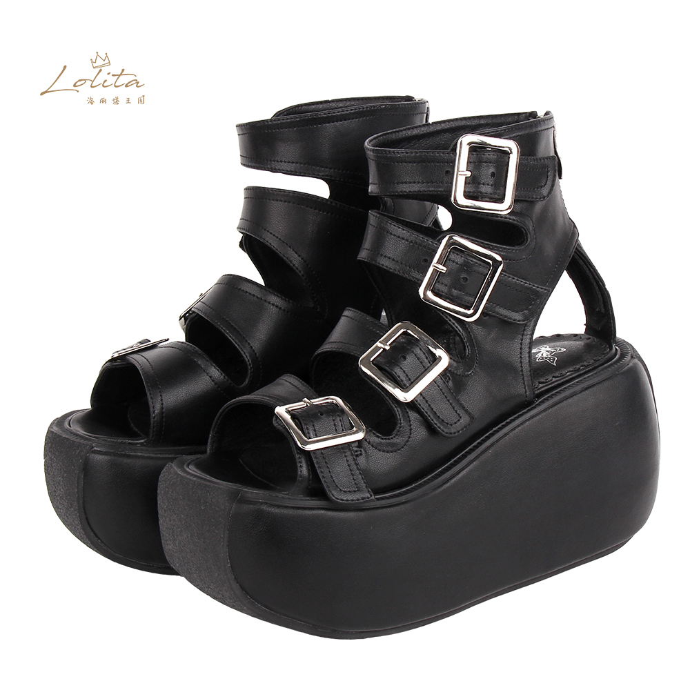 2022夏季新品朋克Lolita凉鞋超高跟10CM高帮厚底松糕凉鞋6013