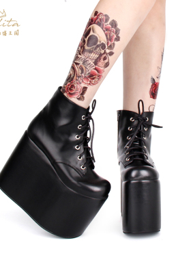 定制超高跟15CM 超拉风 哥特Lolita靴圆头厚底松糕朋克短靴6011