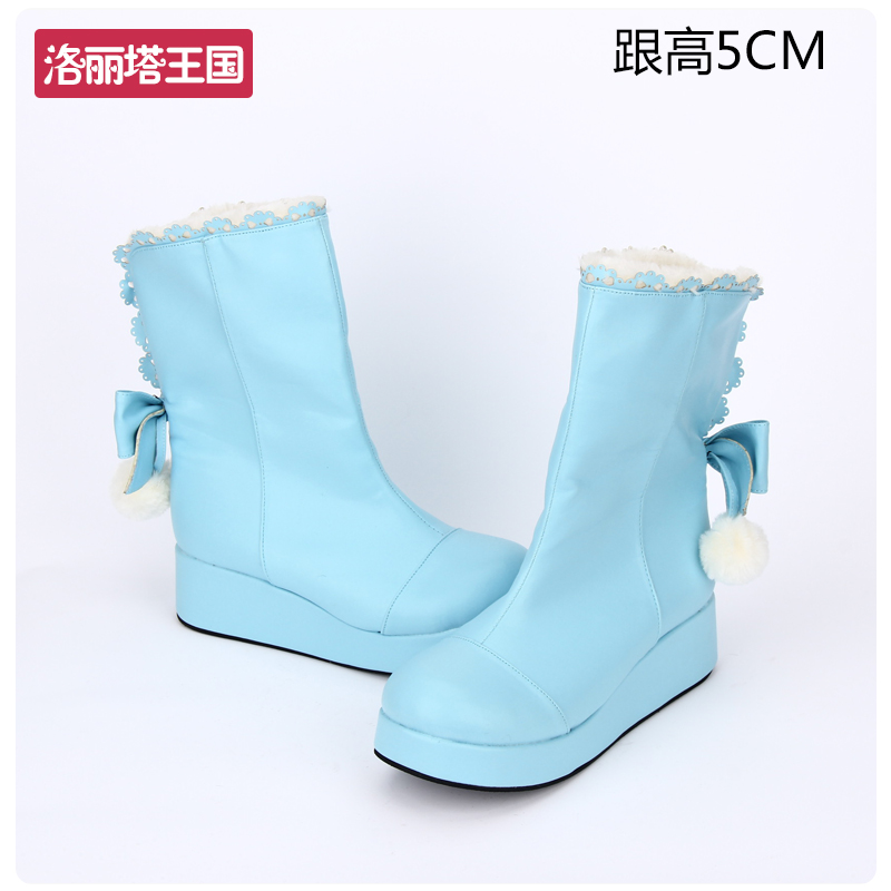 洛丽塔甜美粉色系可爱风雪地靴