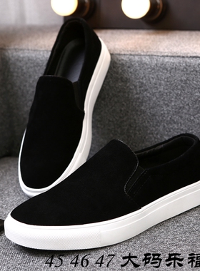 百搭英伦真皮乐福鞋休闲反绒皮45一脚蹬46懒人板鞋47加大码男鞋48
